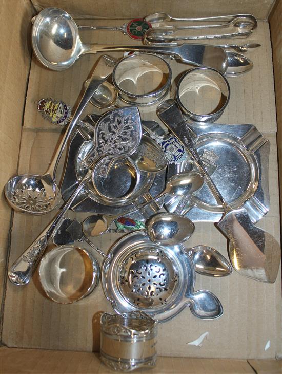 Mixed silver souvenir spoons, ashtrays etc